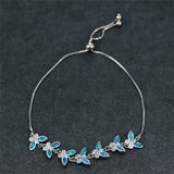 Fire Opal Butterfly Bracelet Vintage Silver Chain Women