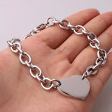 Stainless Steel Heart Charms Bracelet for Women Silver Gift 20.5cm