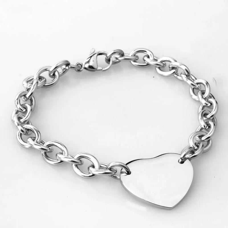 Stainless Steel Heart Charms Bracelet for Women Silver Gift 20.5cm