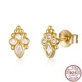 Crystal Transparent Stone Stud Earrings S925 Silver Oval Zircon Wedding Jewelry