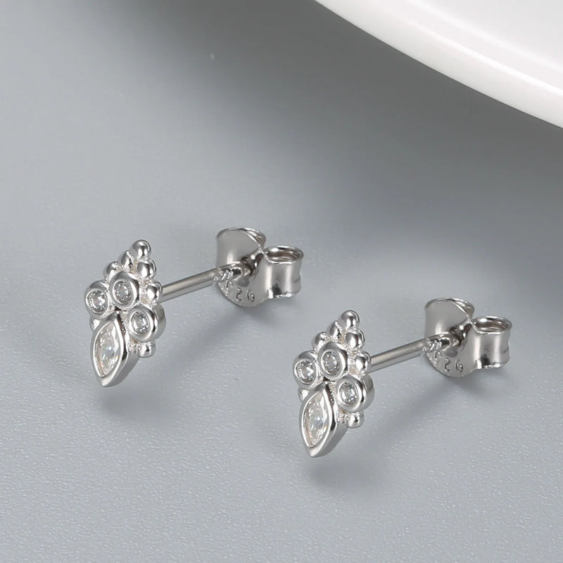 Crystal Transparent Stone Stud Earrings S925 Silver Oval Zircon Wedding Jewelry