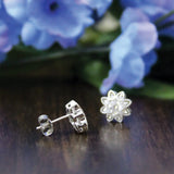 Crystal Zircon Stone Flower Earrings 925 Sterling Silver Filled Studs