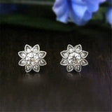 Crystal Zircon Stone Flower Earrings 925 Sterling Silver Filled Studs