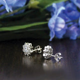 Crystal Zircon Stone Flower Earrings 925 Sterling Silver Filled Studs