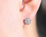 Crystal Zircon Stone Flower Earrings 925 Sterling Silver Filled Studs
