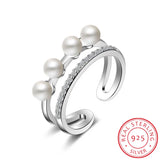 Silver 925 Double Pearl Ring for Dating Temperament Combination Suit