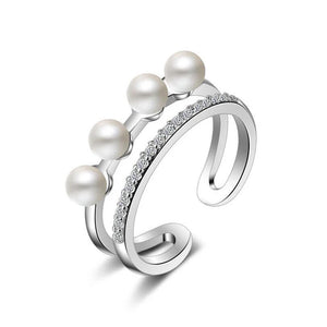 Silver 925 Double Pearl Ring for Dating Temperament Combination Suit