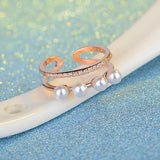 Silver 925 Double Pearl Ring for Dating Temperament Combination Suit