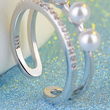 Silver 925 Double Pearl Ring for Dating Temperament Combination Suit