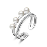 Silver 925 Double Pearl Ring for Dating Temperament Combination Suit