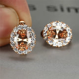 Rainbow Zircon Oval Stone Hoop Earrings Rose Engagement Earrings For Women