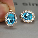 Rainbow Zircon Oval Stone Hoop Earrings Rose Engagement Earrings For Women