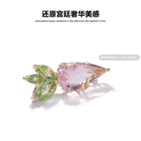 Female Pink Crystal Leaf Carrot Brooches Zircon Alloy Safety Pins