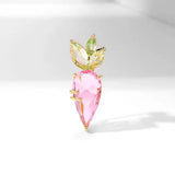 Female Pink Crystal Leaf Carrot Brooches Zircon Alloy Safety Pins