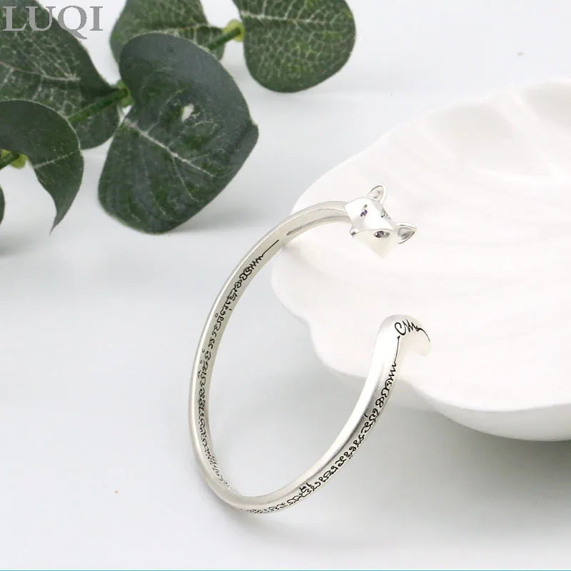 S925 Silver Plated Fox Open Bracelet For Girlfriend