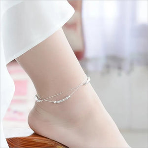 Female Silver 925 Bracelets For Women Jewelry Tube Anklets Girls