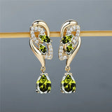 Green Zircon Hoop Earrings Water Drop Stone Wedding Earrings