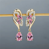 Green Zircon Hoop Earrings Water Drop Stone Wedding Earrings