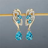 Green Zircon Hoop Earrings Water Drop Stone Wedding Earrings