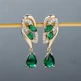 Green Zircon Hoop Earrings Water Drop Stone Wedding Earrings