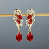 Green Zircon Hoop Earrings Water Drop Stone Wedding Earrings