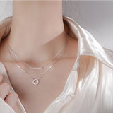 Sterling Silver Geometric Double Necklace Chain for Women