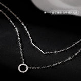 925 Silver Double Necklace Geometric Pendant