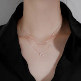 925 Silver Double Necklace Geometric Pendant