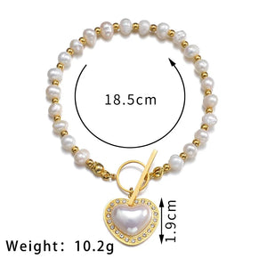 Heart Butterfly Beads Chain Bracelet for Women Stainless Steel Wedding Jewelry