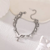 Heart Butterfly Beads Chain Bracelet for Women Stainless Steel Wedding Jewelry
