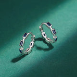 925 Silver Hoop Earrings with Blue Sapphire for Women