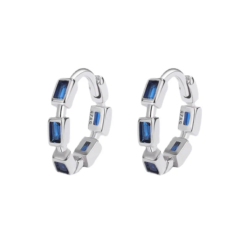925 Silver Hoop Earrings with Blue Sapphire for Women