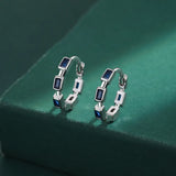 925 Silver Hoop Earrings with Blue Sapphire for Women
