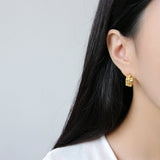 925 Silver Embossed Hammered Hoop Earrings Women Huggie S925