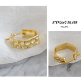 925 Silver Embossed Hammered Hoop Earrings Women Huggie S925
