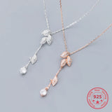 S925 Silver Zircon Leaf Rose Neck Chain Jewelry