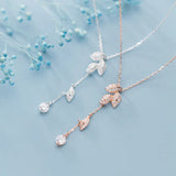 S925 Silver Zircon Leaf Rose Neck Chain Jewelry