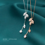 S925 Silver Zircon Leaf Rose Neck Chain Jewelry