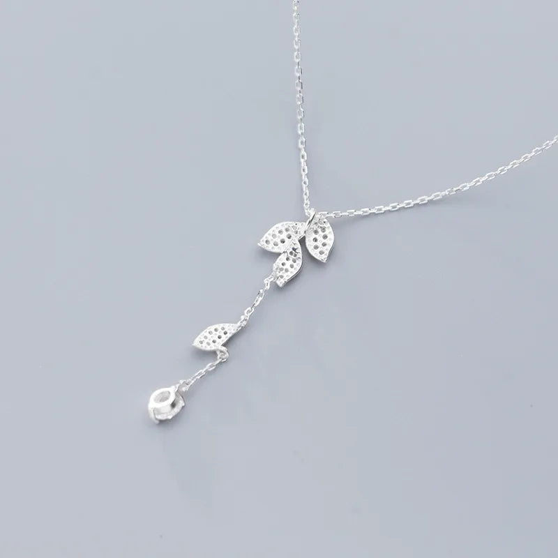 S925 Silver Zircon Leaf Rose Neck Chain Jewelry