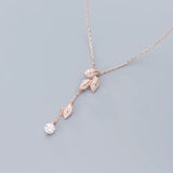 S925 Silver Zircon Leaf Rose Neck Chain Jewelry