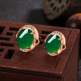 Green Chalcedony Stone Earrings Larimar Studs Vintage Small Earrings