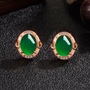 Green Chalcedony Stone Earrings Larimar Studs Vintage Small Earrings