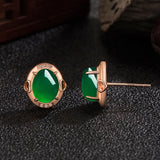 Green Chalcedony Stone Earrings Larimar Studs Vintage Small Earrings