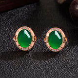 Green Chalcedony Stone Earrings Larimar Studs Vintage Small Earrings