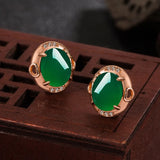 Green Chalcedony Stone Earrings Larimar Studs Vintage Small Earrings