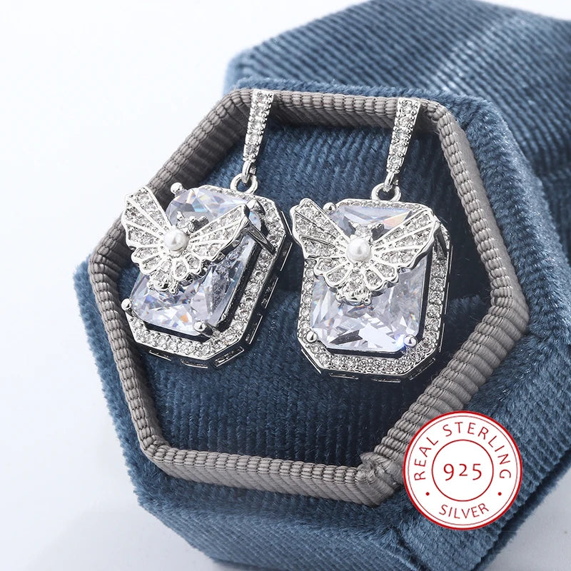 Crystal Butterfly Stud Earrings AAAAA Zircon Wedding Bridal Earrings