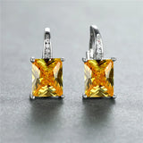 Multicolor Zircon Square Stone Earrings Boho Silver Engagement Earrings