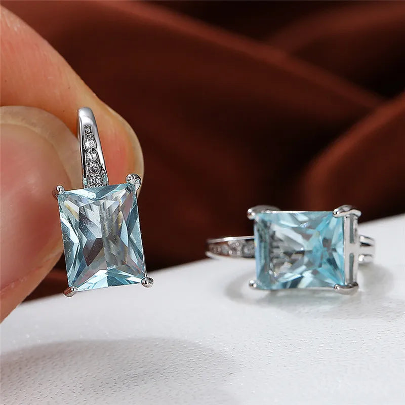 Multicolor Zircon Square Stone Earrings Boho Silver Engagement Earrings