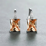 Multicolor Zircon Square Stone Earrings Boho Silver Engagement Earrings