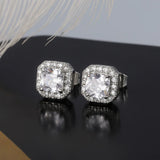 Vintage Silver Green Zircon Stud Earrings Wedding Jewelry